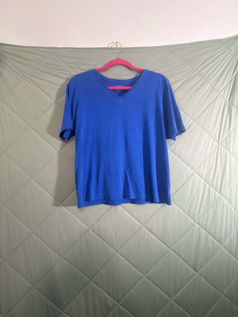 Chico's True Color Tees V-Neck Shirt Size 2 Blue Cotton